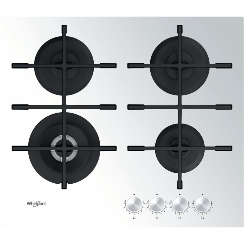 WHIRLPOOL GOWL 628/WH PIANO COTTURA 60CM 4 FUOCHI A GAS GRIGLIE IN GHISA IN VETRO BIANCO - GOWL628WH