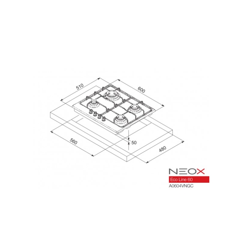 NEOX A0604VNGC ECO LINE 60 PIANO COTTURA 60CM 4...