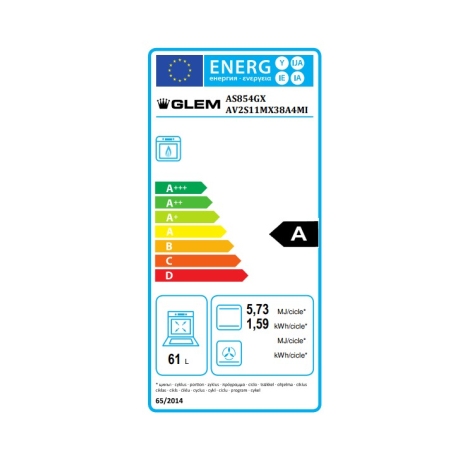 GLEM GAS AS854GX CUCINA 80x50 4 FUOCHI FORNO A GAS 61LT CON GRILL ELETTRICO SCALDAVIVANDE COLORE BIANCO