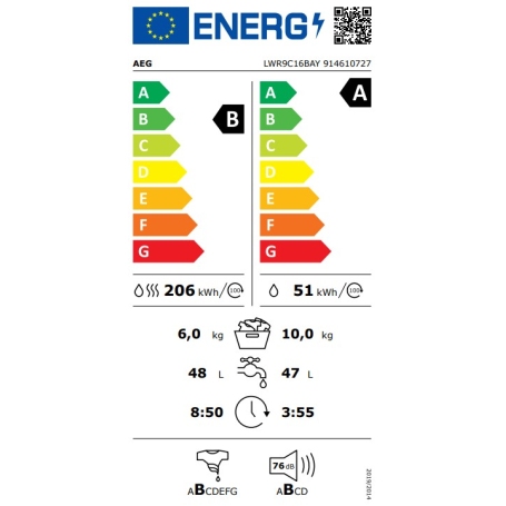 AEG LWR9C16BAY SERIE 9000 LAVASCIUGA 10/6KG 1600 GIRI WIFI CLASSE A/B