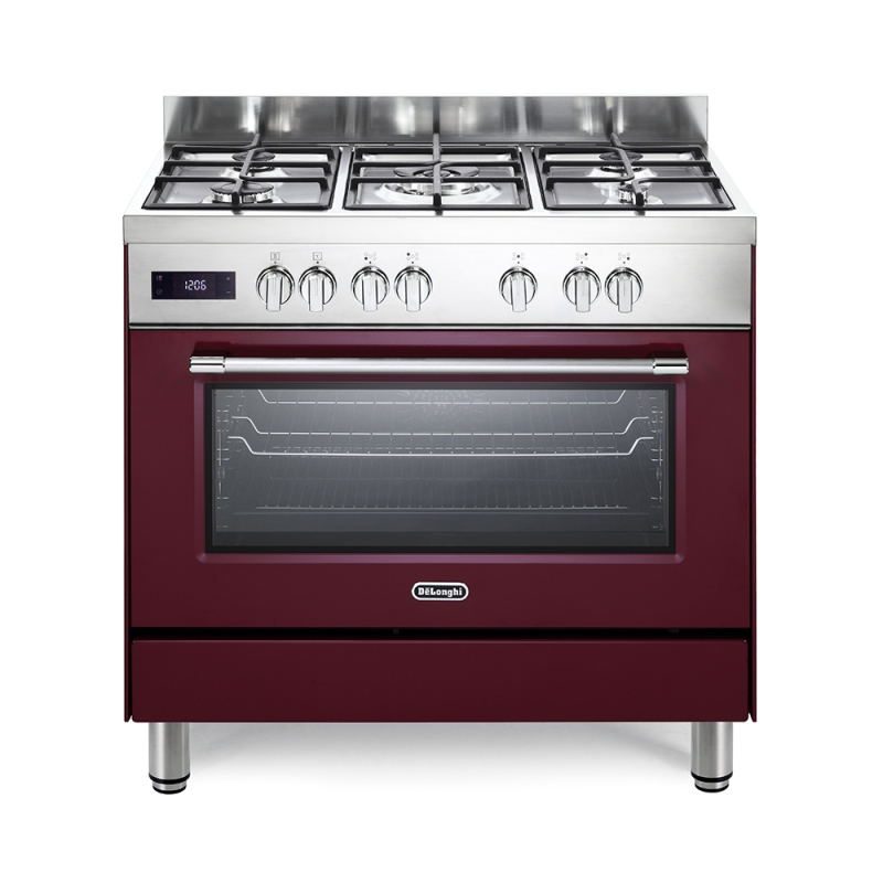 DE LONGHI PRO 96 MR ED CUCINA 90x60 5 FUOCHI A GAS E FORNO ELETTRICO VENTILATO COLORE ROSSA - PRO96MRED