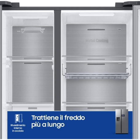 SAMSUNG RS90F65EDT FRIGORIFERO SIDE BY SIDE NO FROST 614LT WIFI DISPENSER E DISPLAY CLASSE D COLORE INOX