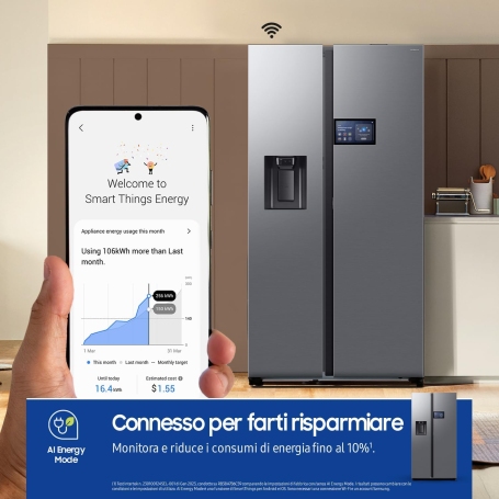 SAMSUNG RS90F65EDT FRIGORIFERO SIDE BY SIDE NO FROST 614LT WIFI DISPENSER E DISPLAY CLASSE D COLORE INOX
