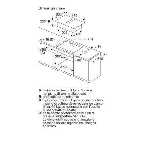 BOSCH PVQ711H26E PIANO COTTURA A INDUZIONE CON CAPPA INTEGRATA 71CM 4 PIASTRE WIFI CLASSE B NERO