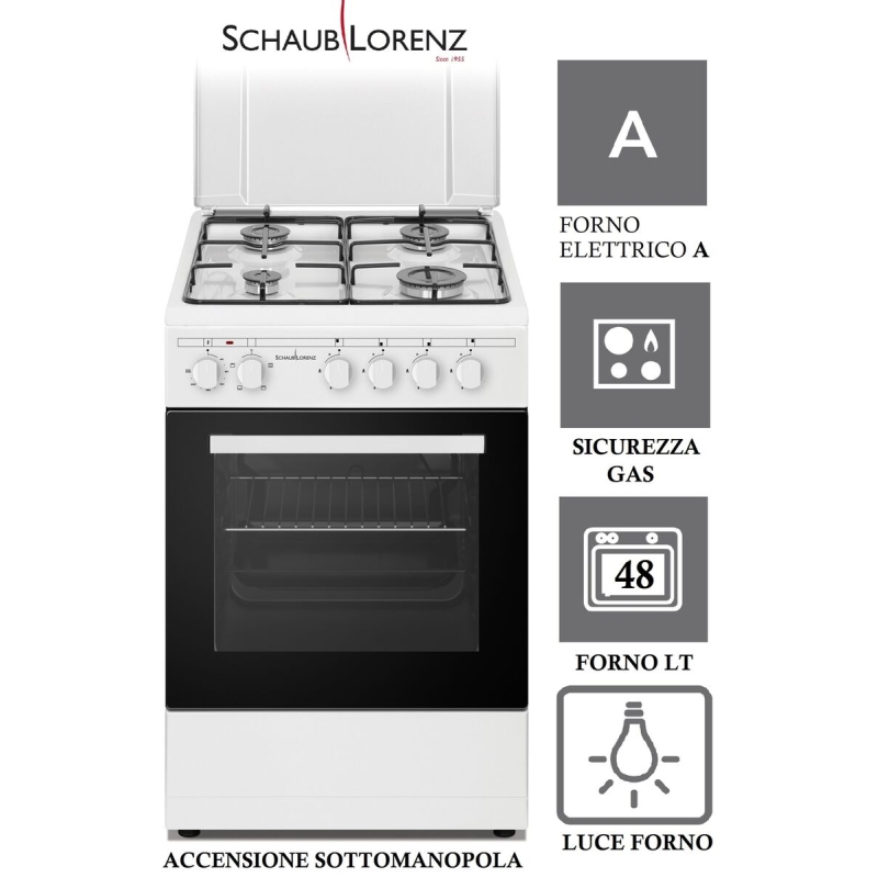 OUTLET SCHAUB LORENZ O-SS450EW CUCINA 50X50 4 FUOCHI A GAS FORNO ELETTRICO COLORE BIANCO - CON DIFETTI