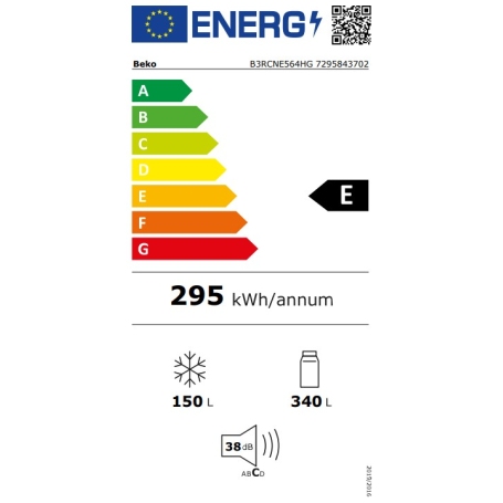 BEKO B3RCNE564HG FRIGORIFERO COMBINATO 70CM TOTAL NO FROST 490LT CLASSE E GRIGIO