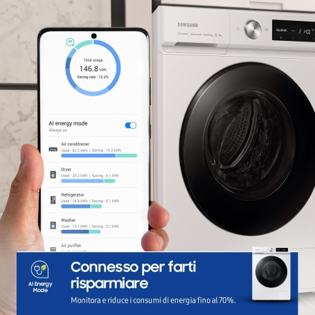 SAMSUNG WW90DB7U34GWU3 LAVATRICE 9KG 1400 GIRI VAPORE WI-FI CLASSE A