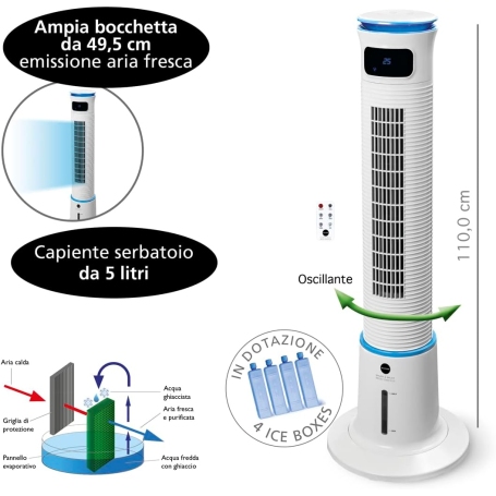 MACOM TOWER/PLUS RAFFRESCATORE A TORRE CON TELECOMANDO E ICE BOXES