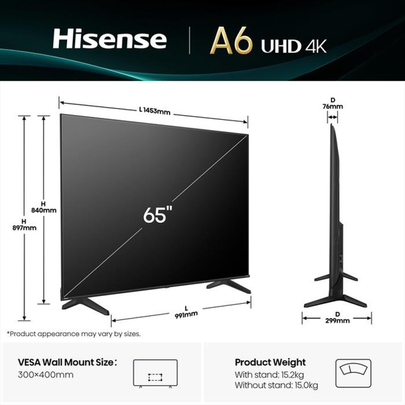 HISENSE 65A69Q TV LED 65'' SMART TV UHD 4K...