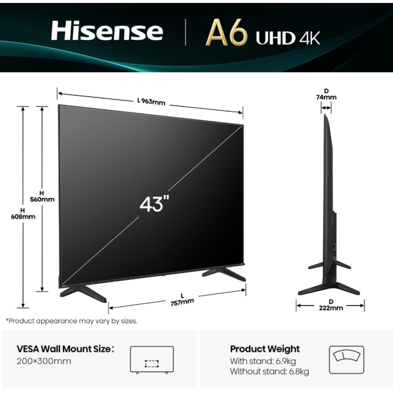 HISENSE 43A69Q TV LED 43'' SMART TV UHD 4K...