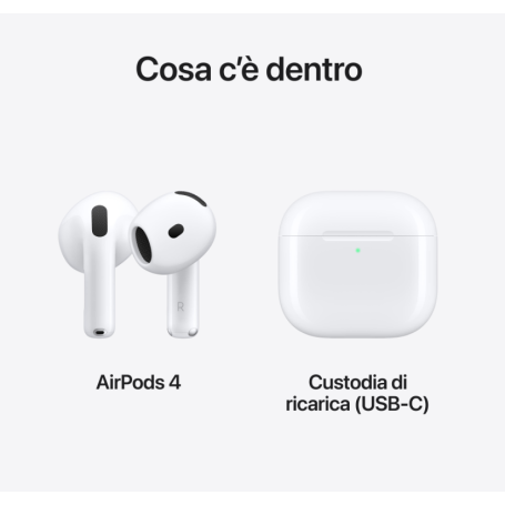 APPLE MXP63ZM/A AIRPODS 4 AURICOLARI WIRELESS USB-C COLORE BIANCO