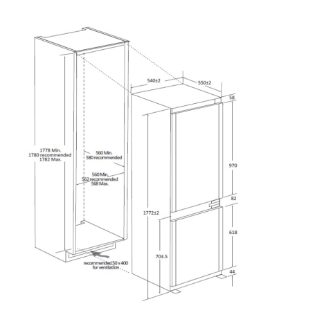 CANDY CNBQT3518E FRIGORIFERO COMBINATO DA INCASSO TOTAL NO FROST 263LT WIFI CLASSE E