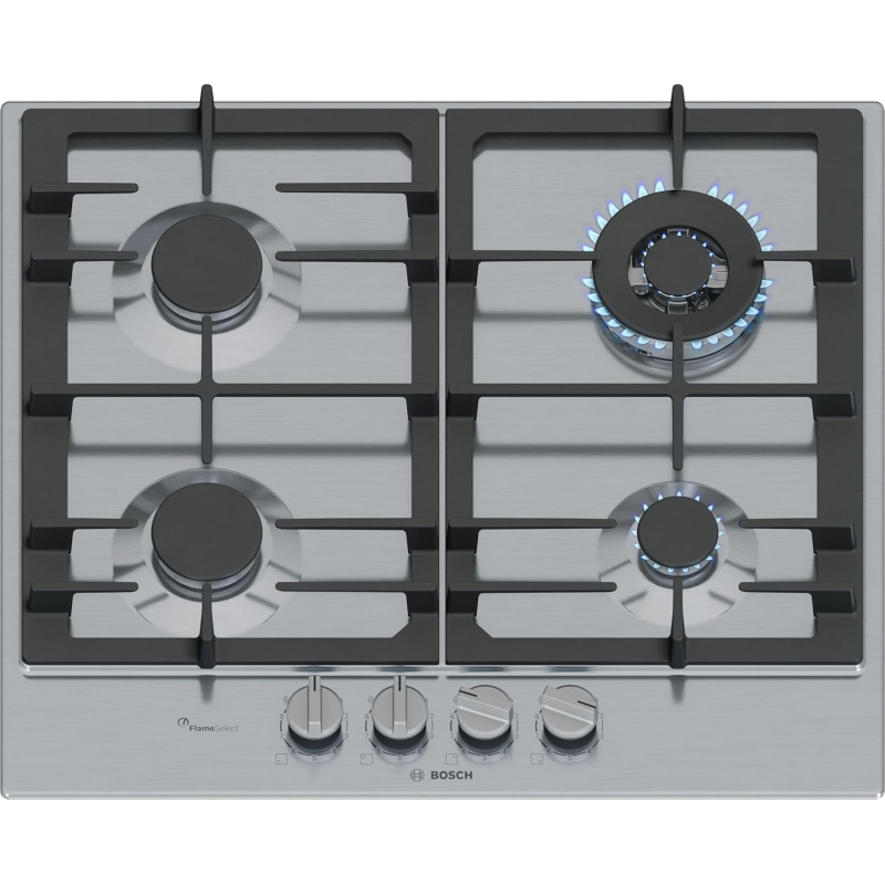 BOSCH PCH6A5I90 PIANO COTTURA DA INCASSO 60CM 4 FUOCHI A GAS GRIGLIE IN GHISA INOX