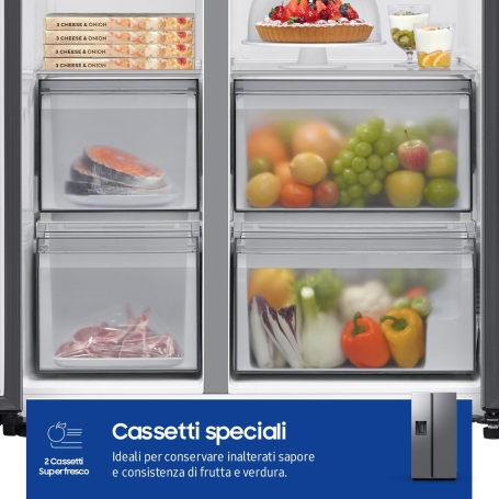 SAMSUNG RS70F65KETEF FRIGORIFERO SIDE BY SIDE 640LT NO FROST DISPENSER WIFI CLASSE E INOX