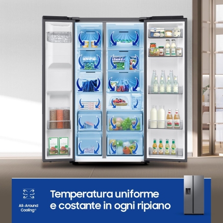 SAMSUNG RS70F65KETEF FRIGORIFERO SIDE BY SIDE 640LT NO FROST DISPENSER WIFI CLASSE E INOX