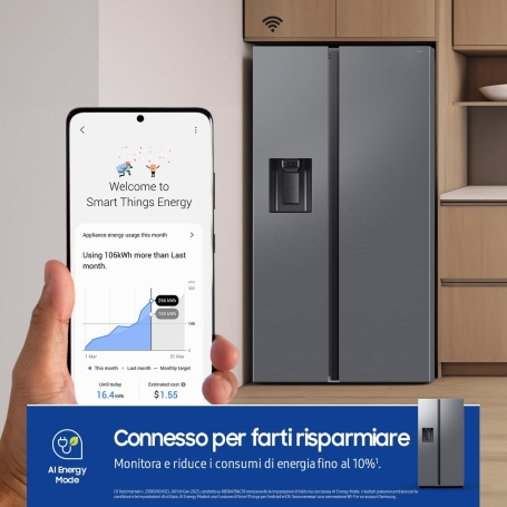 SAMSUNG RS70F65KETEF FRIGORIFERO SIDE BY SIDE 640LT NO FROST DISPENSER WIFI CLASSE E INOX