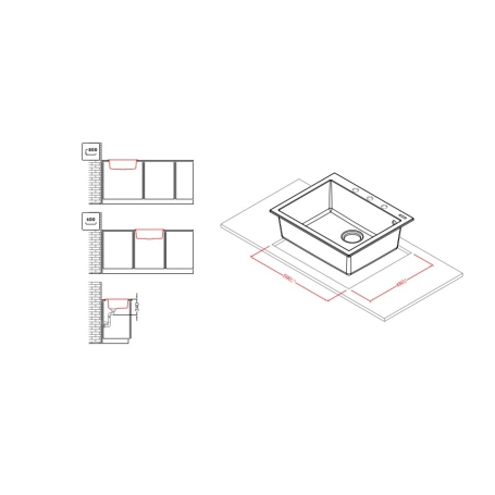 ELLECI QUADRA 110 LGQ11040 LAVELLO MONOVASCA 61X50 CM SOPRATOP IN GRANITEK NERO