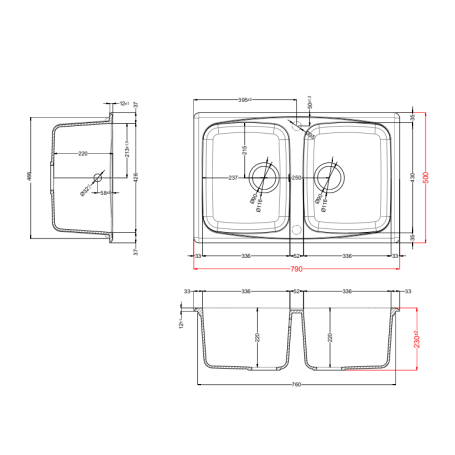 ELLECI MASTER 350 LGM35051 LAVELLO 2 VASCHE 79x50CM - AVENA