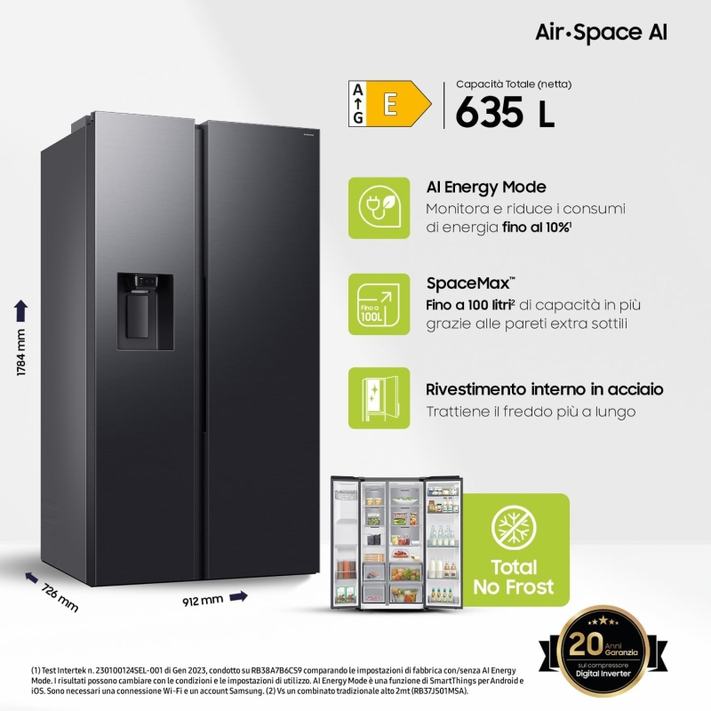 SAMSUNG RS70F64KEFEF FRIGORIFERO SIDE BY SIDE...