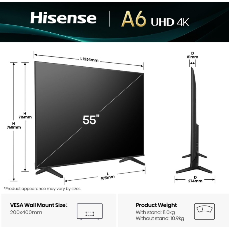 HISENSE 55A69Q TV LED 55'' SMART TV UHD 4K...