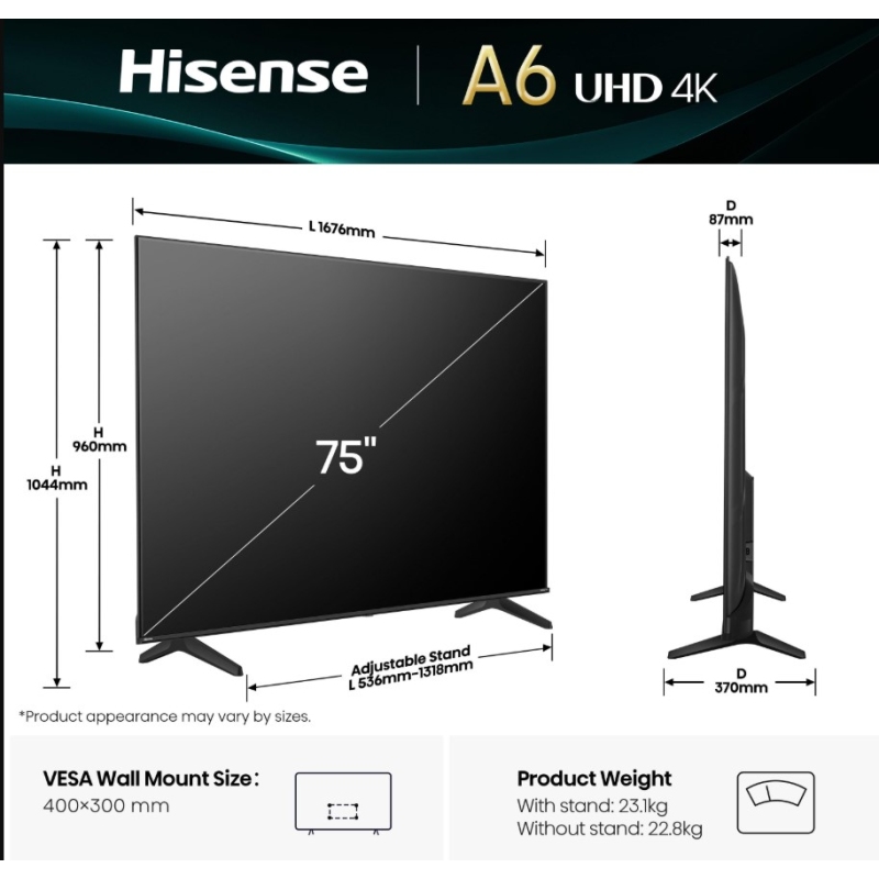 HISENSE 75A69Q TV LED 75'' SMART TV UHD 4K...
