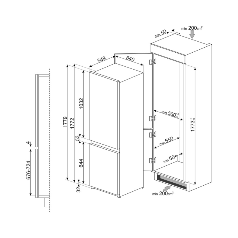 SMEG C81721F FRIGORIFERO COMBINATO DA INCASSO...