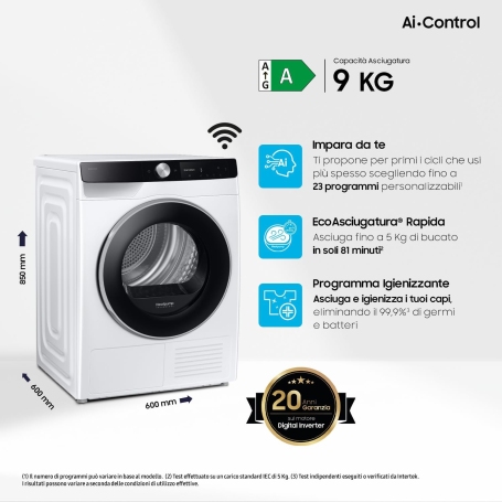 SAMSUNG DV90DG6845LKU3 ASCIUGATRICE 9KG WIFI CLASSE A+++