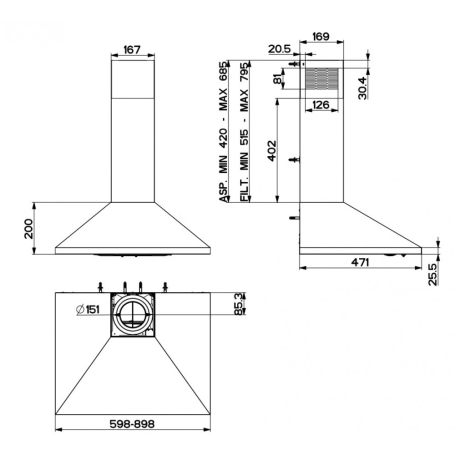 FABER VALUE PB X A90 CAPPA A PARETE ASPIRANTE 90CM CLASSE C INOX - 320.0557.540