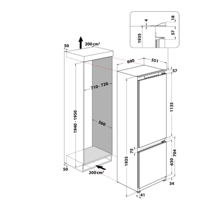 WHIRLPOOL WH SP70 T132 FRIGORIFERO COMBINATO DA INCASSO 70CM TOTAL NO FROST 394LT CLASSE D - WHSP70T132