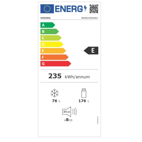 HISENSE RB3B250SEWE1 FRIGORIFERO COMBINATO DA INCASSO NO FROST 252 LT CLASSE E