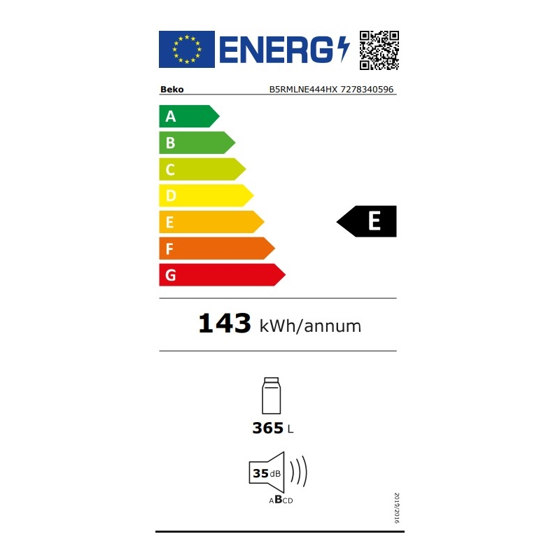 BEKO B5RMLNE444HX FRIGORIFERO MONOPORTA 365LT...