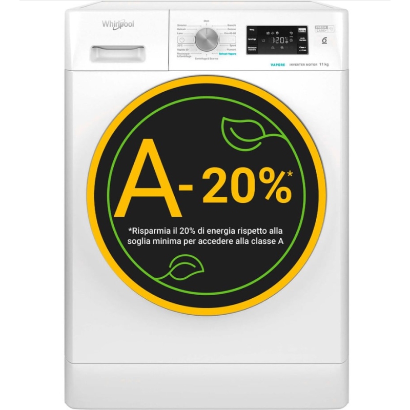 WHIRLPOOL FFB 1148 BSV IT LAVATRICE 11KG 1400 GIRI INVERTER VAPORE WIFI CLASSE A - FFB1148BSV
