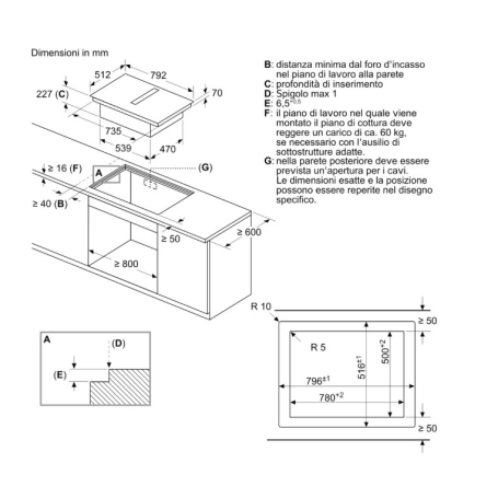 BOSCH PVS801B16E PIANO COTTURA A INDUZIONE 79CM CON CAPPA INTEGRATA 4 ZONE