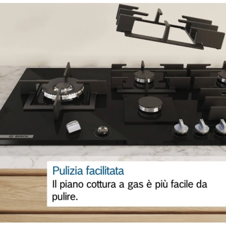 BOSCH PPQ7A6I15 PIANO COTTURA DA INCASSO 75CM 5 FUOCHI A GAS IN VETRO NERO