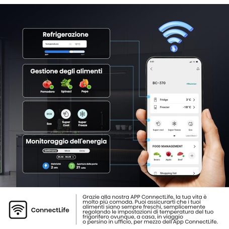 HISENSE RL3K370SEIE FRIGORIFERO MONOPORTA LIBERA INSTALLAZIONE 372LT TOTAL NO FROST KITCHEN FIT WIFI CLASSE E INOX
