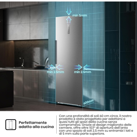 HISENSE RL3K370SEIE FRIGORIFERO MONOPORTA LIBERA INSTALLAZIONE 372LT TOTAL NO FROST KITCHEN FIT WIFI CLASSE E INOX
