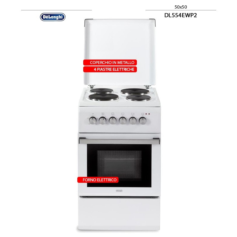 DE LONGHI DL554EWP2 CUCINA 50X50 4 PIASTRE ELETTRICHE FORNO ELETTRICO - BIANCA
