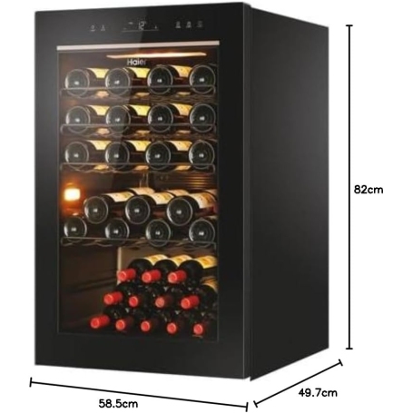 HAIER HWS49GAE CANTINETTA VINI 49 BOTTIGLIE ILLUMINAZIONE LED VETRO ANTI UV CLASSE F COLORE NERO