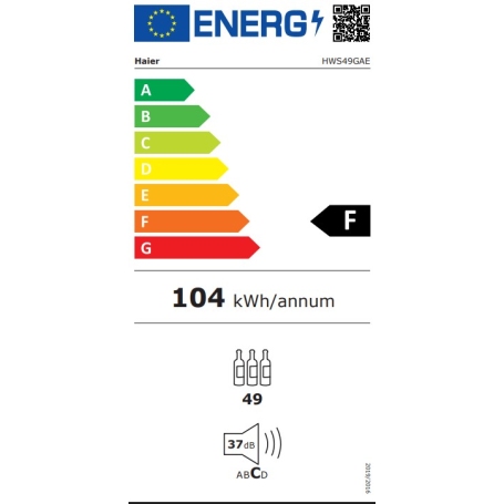 HAIER HWS49GAE CANTINETTA VINI 49 BOTTIGLIE ILLUMINAZIONE LED VETRO ANTI UV CLASSE F COLORE NERO