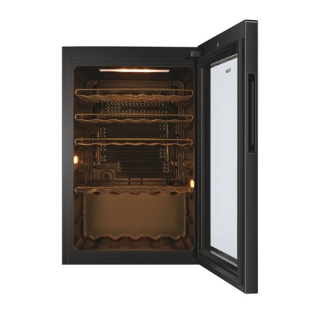 HAIER HWS49GAE CANTINETTA VINI 49 BOTTIGLIE ILLUMINAZIONE LED VETRO ANTI UV CLASSE F COLORE NERO