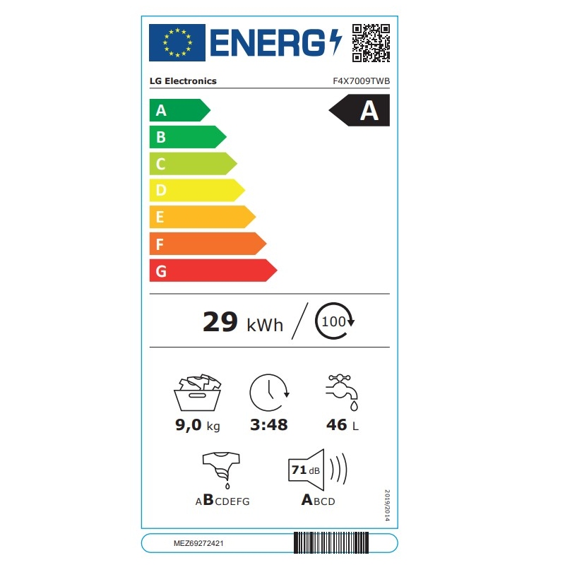 Etichetta energetica della lavatrice LG F4X7011TWB