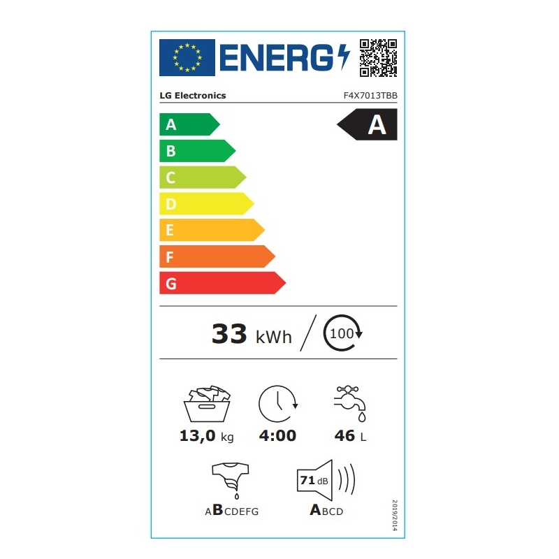 etichetta energetica Lavatrice 13Kg LG F4X7013TBB