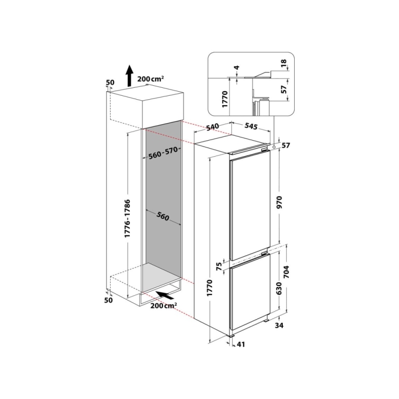 schema incasso  Frigorifero Combinato da Incasso Whirlpool WHC18D031A1