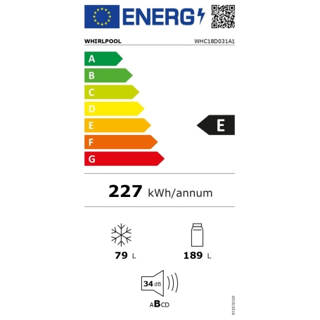 etichetta energetica  Frigorifero Combinato da Incasso Whirlpool WHC18D031A1 etichetta energetica  Frigorifero Combinato da Incasso Whirlpool WHC18D031A1
