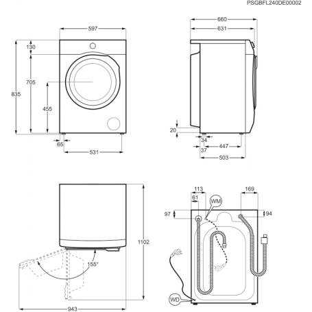 schema installazione LAVATRICE 10KG ELECTROLUX EW7F510GY