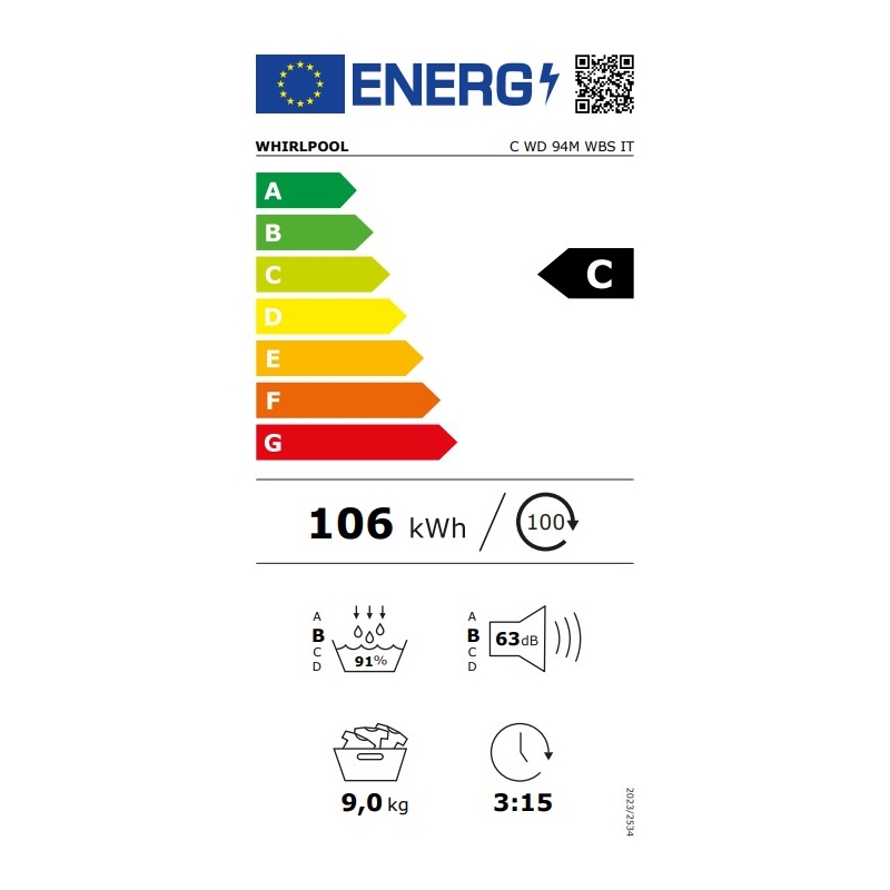 etichetta energetica dell'asciugatrice Whirlpool C WD 94M WBS IT