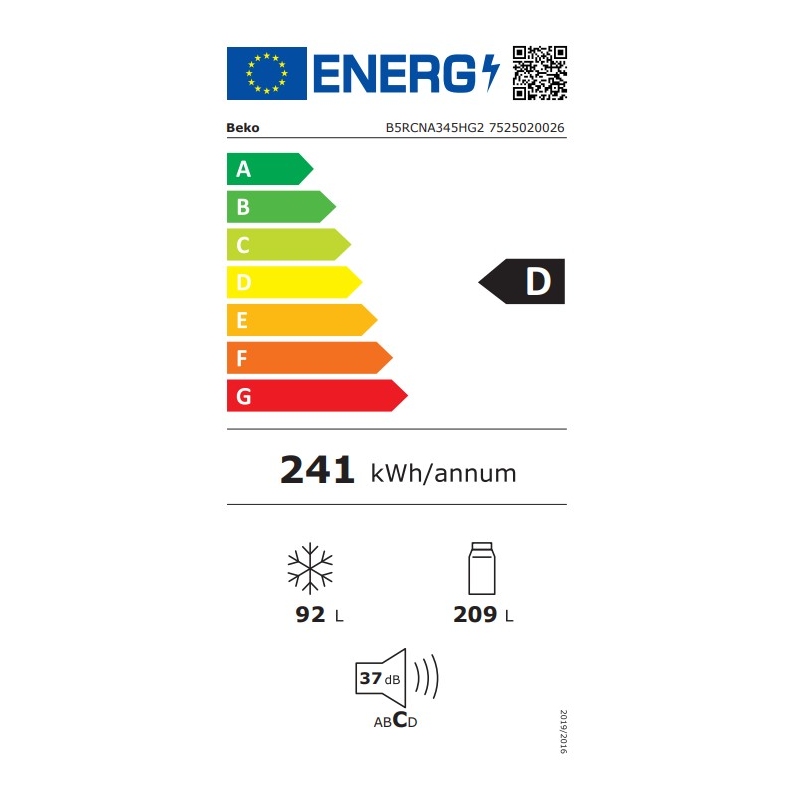 BEKO B5RCNA345HG2 FRIGORIFERO COMBINATO 301LT...