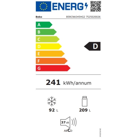BEKO B5RCNA345HG2 FRIGORIFERO COMBINATO 301LT TOTAL NO FROST CLASSE D GRIGIO