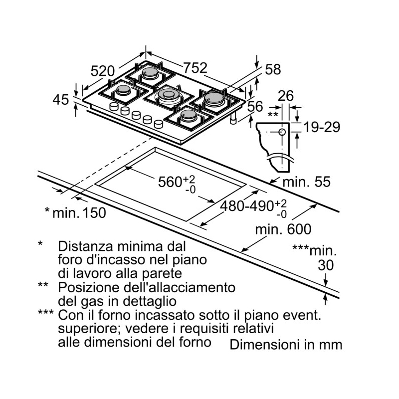 schema incasso del Piano cottura 75cm SIEMENS EP7A6QB20