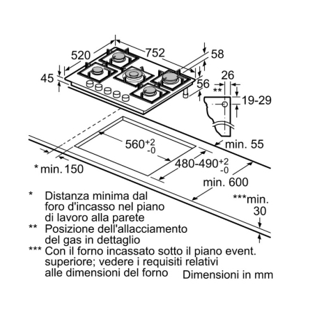 schema incasso del Piano cottura 75cm SIEMENS EP7A6QB20